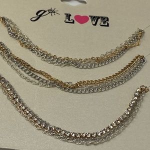 G Love Gennaro Womens Three Multi Chain Bracelets Gold Silver Tone 7" - 8.5"